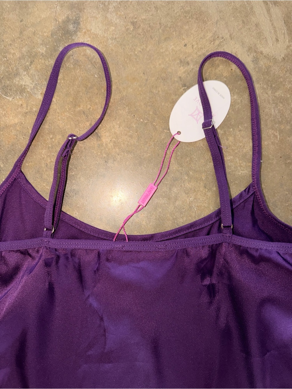Purple Satin Lace Side-Tie Chemise Slip Dress Lingerie NWT Size L - Picture 6 of 9